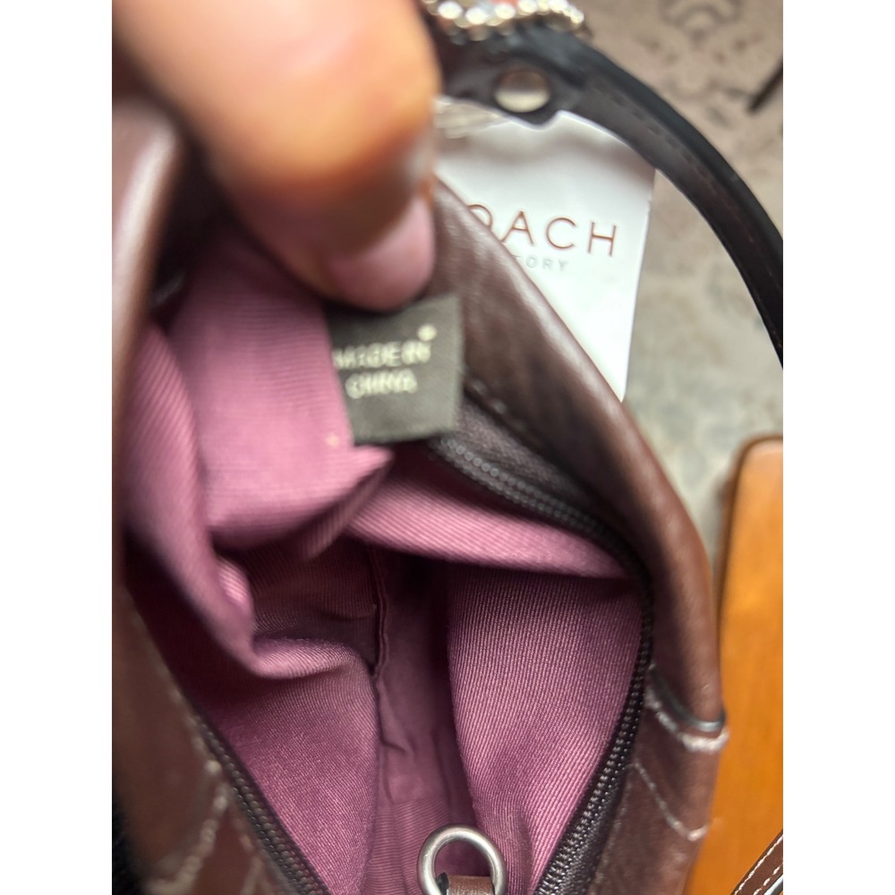 Coach Brown Pebbled Leather Mini Baguette Wristlet Silver Hardware NWT - Picture 3 of 8